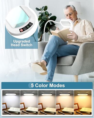 10X Rectangle Magnifying Glass with Light and Stand, 24" Flexible Gooseneck 3-in-1 Floor Lamp, 5 Color Modes Stepless Dimmable, LED Lighted Hands Free Magnifier for Reading Crafts Painting Close Work in Kuwait