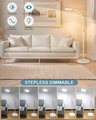 10X Rectangle Magnifying Glass with Light and Stand, 24" Flexible Gooseneck 3-in-1 Floor Lamp, 5 Color Modes Stepless Dimmable, LED Lighted Hands Free Magnifier for Reading Crafts Painting Close Work in Kuwait