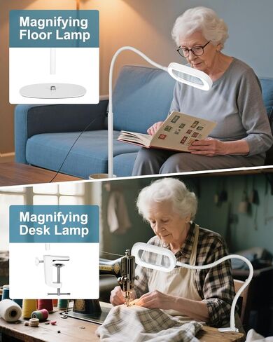 10X Rectangle Magnifying Glass with Light and Stand, 24" Flexible Gooseneck 3-in-1 Floor Lamp, 5 Color Modes Stepless Dimmable, LED Lighted Hands Free Magnifier for Reading Crafts Painting Close Work in Kuwait