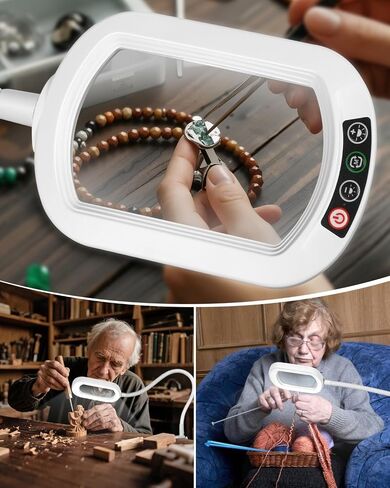 10X Rectangle Magnifying Glass with Light and Stand, 24" Flexible Gooseneck 3-in-1 Floor Lamp, 5 Color Modes Stepless Dimmable, LED Lighted Hands Free Magnifier for Reading Crafts Painting Close Work in Kuwait