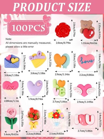 130PCS Valentine’s Day Resin Embellishments, Kalolary Valentine Resin Flatback Miniature Heart Bear Resin Charms Ornaments Kawaii Love Craft Decoration for Craft Scrapbook Phone Case DIY Making in Kuwait