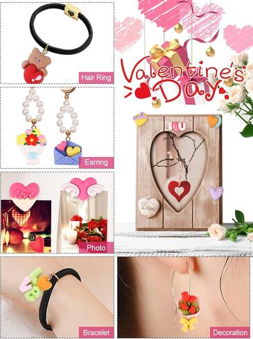 130PCS Valentine’s Day Resin Embellishments, Kalolary Valentine Resin Flatback Miniature Heart Bear Resin Charms Ornaments Kawaii Love Craft Decoration for Craft Scrapbook Phone Case DIY Making in Kuwait