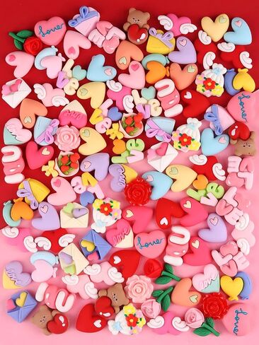130PCS Valentine’s Day Resin Embellishments, Kalolary Valentine Resin Flatback Miniature Heart Bear Resin Charms Ornaments Kawaii Love Craft Decoration for Craft Scrapbook Phone Case DIY Making in Kuwait