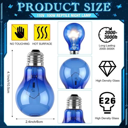 8 Pcs 100w Reptile Night Heat Lamp Bulb Simulate Natural Moonlight Basking Spot Light Purple Reptile Heating Basking Light Bulbs for Snake, Turtle, Bearded Dragon, Amphibian, Chicken in Saudi Arabia