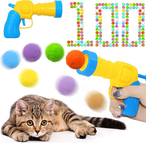 Cat Toy Balls Launcher Set(1 Gun+30 Balls), Cat Enrichment Toys, Interactive Funny Cats Toys Balls, 30Pcs Fluffy Pom Pom Balls Cat Toy Outfit, Plush Ball Launcher for Indoor Exercise, 30 Balls in Kuwait