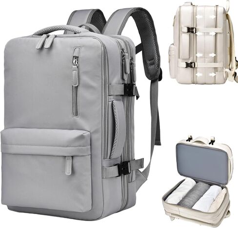 Expandable Travel Backpack for Men Women, Large Carry on Backpack Airplane Approved 15.6" Laptop Backpack with USB Charging Port,Water Resistant Lightweight Daypack for Flight 50L Beige in Saudi Arabia