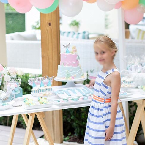RSSTARXI 24 Pack Mermaid Cupcake Toppers - التماثيل ذات الأزرق الأكريلي 3D لزخارف الكيك ، ديكورات الحفلات ، دش الطفل ، عيد ميلاد - الفضة الأزرق in Kuwait