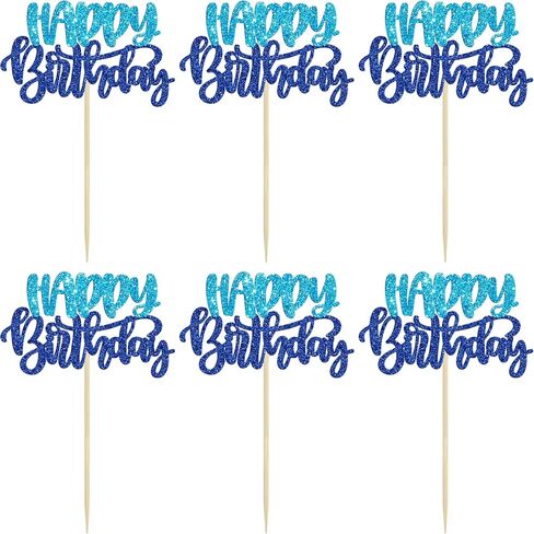 Gyufise 24pcs Glitter عيد ميلاد سعيد وكعكة توبيبر ديكورات للأطفال لوازم الأطفال - أسود in Saudi Arabia