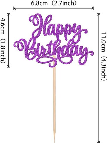 ZHUOWEISM 24 PCS Happy Birthday & Anniversary Cake Toppers - Purple Glitter, 24 Count, 2.7 x 4.3 Inch, Perfect for Cupcakes & Cakes in Saudi Arabia