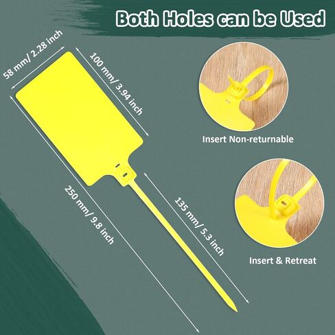 Youyole 200 Pieces Plastic Tags Waterproof Plastic Seal Shipping Tags Logistics Use Big Sign Tie Large Label Tie 250 mm Total Length (Yellow, 2.28 x 3.94 Inches) in Kuwait