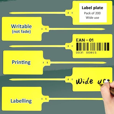 Youyole 200 Pieces Plastic Tags Waterproof Plastic Seal Shipping Tags Logistics Use Big Sign Tie Large Label Tie 250 mm Total Length (Yellow, 2.28 x 3.94 Inches) in Kuwait