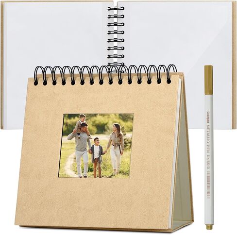 Photo Album - Creative Self-Adhesive Baby Photo Collection in Vintage Style, Includes Gold Metal Pen (Black) in Saudi Arabia