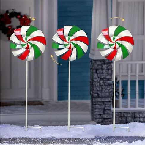 60 Inch high Candy Cane Wind Spinners Outdoor Metal Garden Decor for Yard and Garden 360 Degrees Rotate Double Wind Spinners with Stake in Saudi Arabia