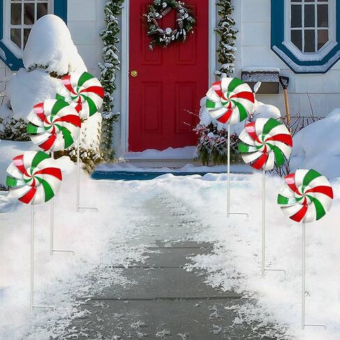 60 Inch high Candy Cane Wind Spinners Outdoor Metal Garden Decor for Yard and Garden 360 Degrees Rotate Double Wind Spinners with Stake in Saudi Arabia