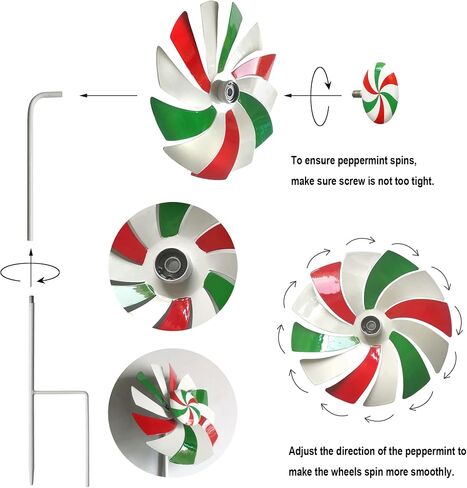 60 Inch high Candy Cane Wind Spinners Outdoor Metal Garden Decor for Yard and Garden 360 Degrees Rotate Double Wind Spinners with Stake in Saudi Arabia