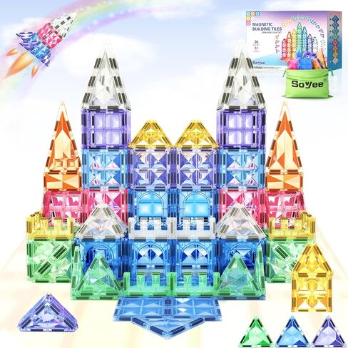 102 PCS Magnetic Tiles with 2 Cars & 2 Cranes Magnet Construction Building Kids Toys for Creative Play and STEM Learning Boys Toys & Gifts for 3-12 in Saudi Arabia