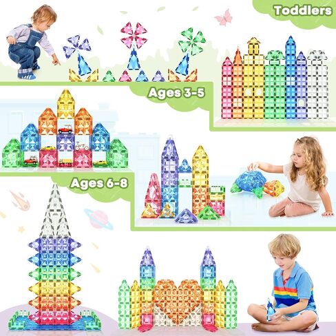 102 PCS Magnetic Tiles with 2 Cars & 2 Cranes Magnet Construction Building Kids Toys for Creative Play and STEM Learning Boys Toys & Gifts for 3-12 in Saudi Arabia