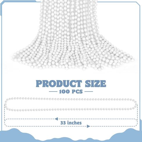 100 PCS White Mardi Gras Beads Bulk, 33" Mardi Gras Beads Necklaces, Round Beaded Accessories Set Parade Throw Beads Accessories Supplies, White Beads for Wedding Carnival Party Decorations in Saudi Arabia