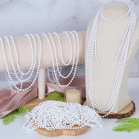 100 PCS White Mardi Gras Beads Bulk, 33" Mardi Gras Beads Necklaces, Round Beaded Accessories Set Parade Throw Beads Accessories Supplies, White Beads for Wedding Carnival Party Decorations in Saudi Arabia