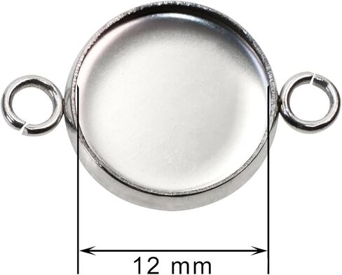 appenge 50pcs الفولاذ المقاوم للصدأ مستديرًا مستديرًا ، روابط فارغة ، موصلات صينية قلادة مع حلقات مزدوجة لأقراط سوار القلادة المفتاحية ، DIY Craft Resin Glass Making Cabochon Making Project (12 مم) in Kuwait