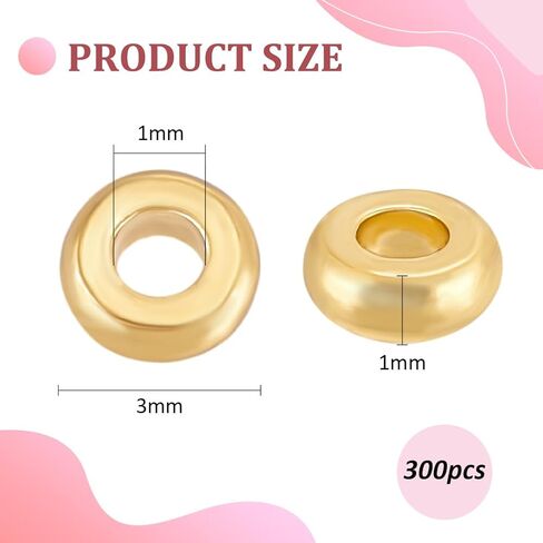 BENECREAT 300Pcs 3mm Flat Heishi Spacer Beads, Real 18K Gold Plated Spacer Beads, Flat Round Disc Loose Beads for Earrings Bracelets Necklaces Making, 1mm Thick in Saudi Arabia