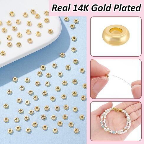 BENECREAT 300Pcs 3mm Flat Heishi Spacer Beads, Real 18K Gold Plated Spacer Beads, Flat Round Disc Loose Beads for Earrings Bracelets Necklaces Making, 1mm Thick in Saudi Arabia