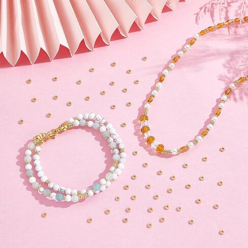 BENECREAT 300Pcs 3mm Flat Heishi Spacer Beads, Real 18K Gold Plated Spacer Beads, Flat Round Disc Loose Beads for Earrings Bracelets Necklaces Making, 1mm Thick in Saudi Arabia