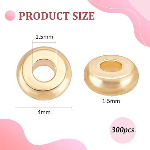 BENECREAT 300Pcs 3mm Flat Heishi Spacer Beads, Real 18K Gold Plated Spacer Beads, Flat Round Disc Loose Beads for Earrings Bracelets Necklaces Making, 1mm Thick in Saudi Arabia