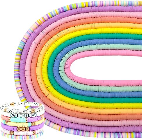 3600 PCS 10 Strands 10 Colors Clay Beads Bracelet Making kit, Polymer Clay Beads 6mm, Vinyl Black Stone Beads for Jewelry Making, Flat Beads, DIY Bracelets, Earrings, Necklaces (Pastel Beads) in Saudi Arabia