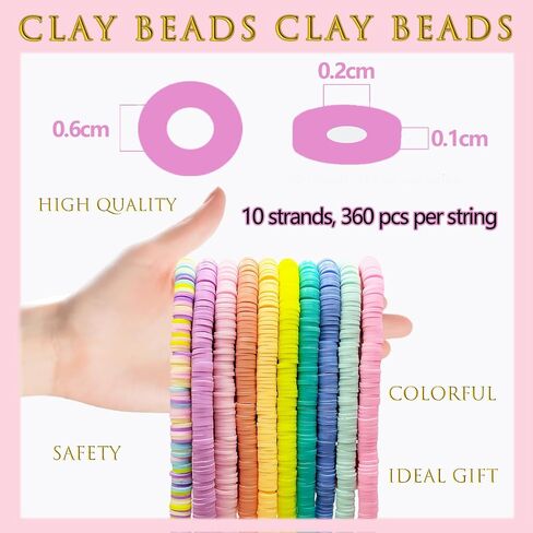 3600 PCS 10 Strands 10 Colors Clay Beads Bracelet Making kit, Polymer Clay Beads 6mm, Vinyl Black Stone Beads for Jewelry Making, Flat Beads, DIY Bracelets, Earrings, Necklaces (Pastel Beads) in Saudi Arabia