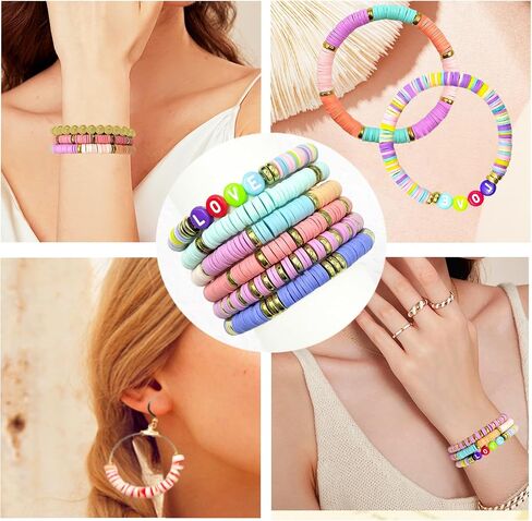 3600 PCS 10 Strands 10 Colors Clay Beads Bracelet Making kit, Polymer Clay Beads 6mm, Vinyl Black Stone Beads for Jewelry Making, Flat Beads, DIY Bracelets, Earrings, Necklaces (Pastel Beads) in Saudi Arabia