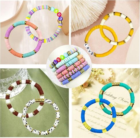 3600 PCS 10 Strands 10 Colors Clay Beads Bracelet Making kit, Polymer Clay Beads 6mm, Vinyl Black Stone Beads for Jewelry Making, Flat Beads, DIY Bracelets, Earrings, Necklaces (Pastel Beads) in Saudi Arabia