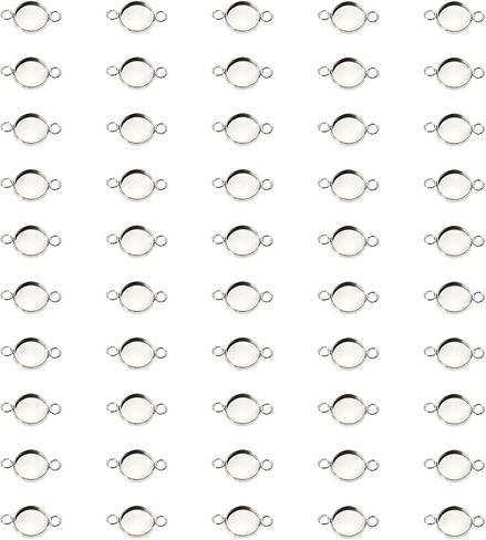 appenge 50pcs الفولاذ المقاوم للصدأ مستديرًا مستديرًا ، روابط فارغة ، موصلات صينية قلادة مع حلقات مزدوجة لأقراط سوار القلادة المفتاحية ، DIY Craft Resin Glass Making Cabochon Making Project (12 مم) in Kuwait
