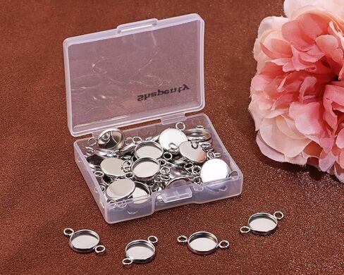 appenge 50pcs الفولاذ المقاوم للصدأ مستديرًا مستديرًا ، روابط فارغة ، موصلات صينية قلادة مع حلقات مزدوجة لأقراط سوار القلادة المفتاحية ، DIY Craft Resin Glass Making Cabochon Making Project (12 مم) in Kuwait