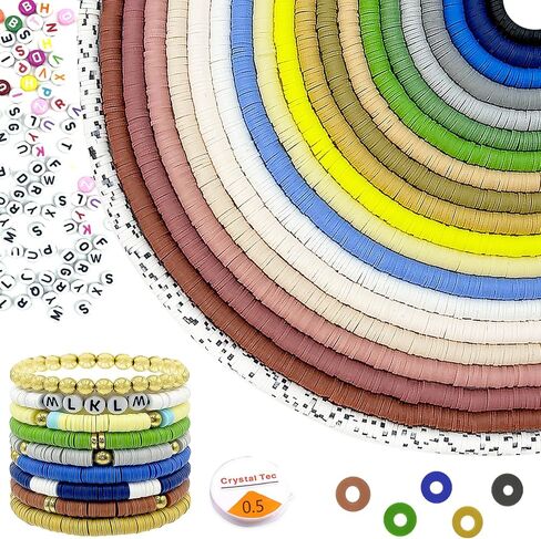 3600 PCS 10 Strands 10 Colors Clay Beads Bracelet Making kit, Polymer Clay Beads 6mm, Vinyl Black Stone Beads for Jewelry Making, Flat Beads, DIY Bracelets, Earrings, Necklaces (Pastel Beads) in Saudi Arabia