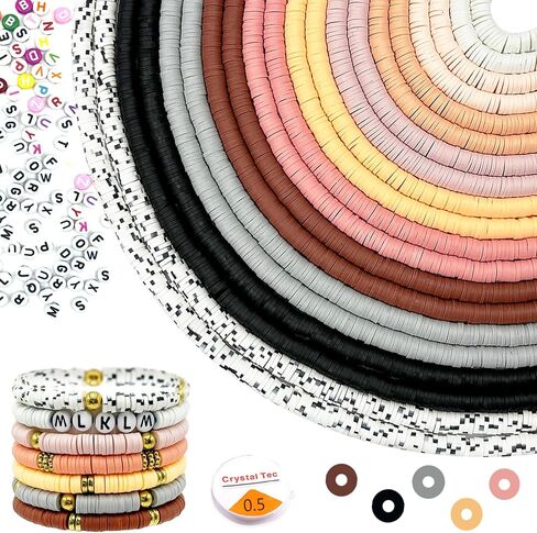 3600 PCS 10 Strands 10 Colors Clay Beads Bracelet Making kit, Polymer Clay Beads 6mm, Vinyl Black Stone Beads for Jewelry Making, Flat Beads, DIY Bracelets, Earrings, Necklaces (Pastel Beads) in Saudi Arabia