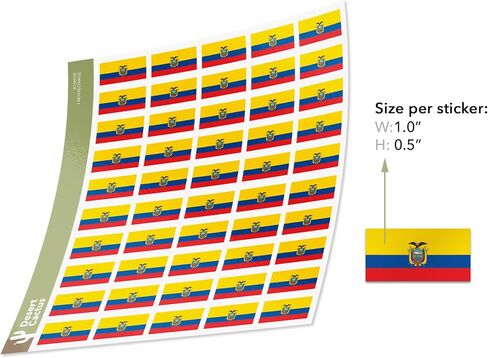 Desert Cactus Ecuador Country Flag Sticker Decal 1 Inch Rectangle Sheets 50 Total Pieces Kids Logo Scrapbook Car Vinyl Window Bumper Laptop Ecuadorian R in Saudi Arabia