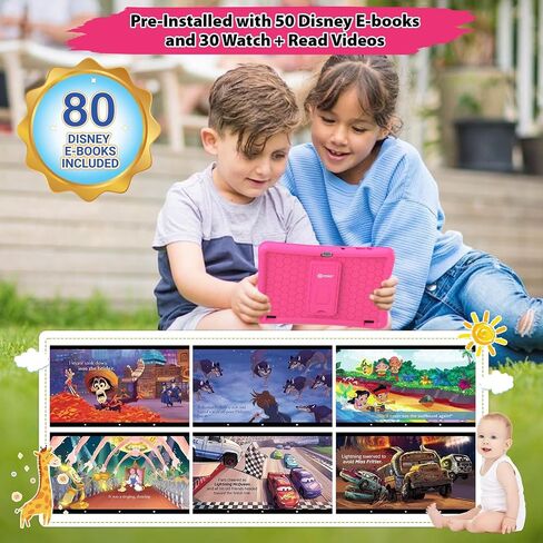 Contixo K102 10" Android Tablet and KW1 Kids Smartwatch - 32GB, Includes 80+ Disney Storybooks, Educational Watch with Games, Camera, Music Player, Alarm, Customizable Wallpaper, Pink in Saudi Arabia