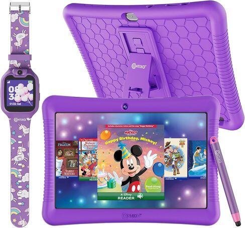Contixo K102 10" Android Tablet and KW1 Kids Smartwatch - 32GB, Includes 80+ Disney Storybooks, Educational Watch with Games, Camera, Music Player, Alarm, Customizable Wallpaper, Pink in Saudi Arabia