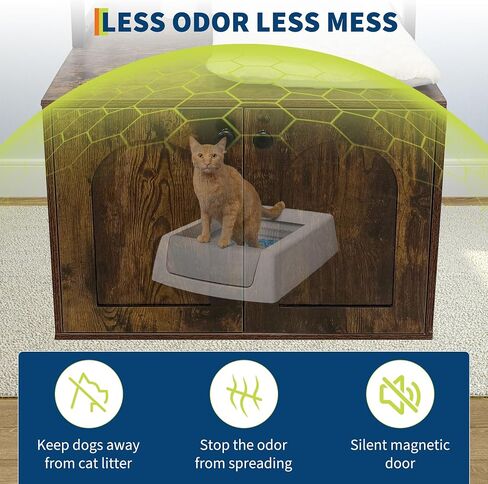 Litter Box Enclosure with Cat Tree, Corner Kitty Litter Box Enclosure Furniture Dog Proof Wooden Cats Cabinet with Condo, Plush Hammock, Scratching Post and Play Ball in Saudi Arabia