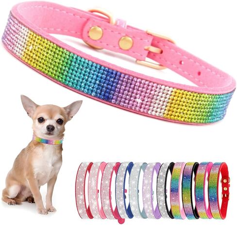 Small Dog Collar, Bling Rhinestone Diamond Fancy Crystal Glitter Pretty Jewel Pet Puppy Collars for XXS XS Small Medium Large Breed Girl Female Dogs Cats, Pink S in Kuwait