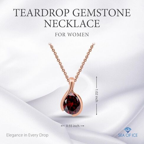 SEA OF ICE Pear Shape Teardrop Natural Gemstones Pendant Necklace -Red Garnet 9x7mm Pear Shape with Sterling Silver necklace 18 Inch - Necklaces for Everyday Wear in Kuwait
