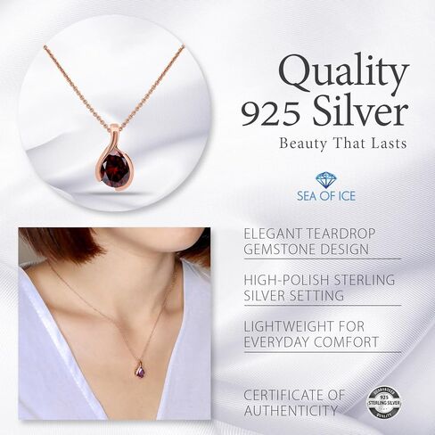 SEA OF ICE Pear Shape Teardrop Natural Gemstones Pendant Necklace -Red Garnet 9x7mm Pear Shape with Sterling Silver necklace 18 Inch - Necklaces for Everyday Wear in Kuwait