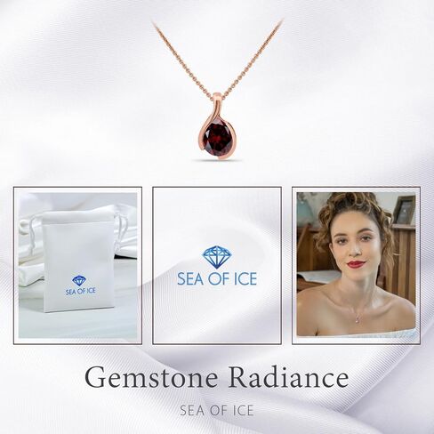 SEA OF ICE Pear Shape Teardrop Natural Gemstones Pendant Necklace -Red Garnet 9x7mm Pear Shape with Sterling Silver necklace 18 Inch - Necklaces for Everyday Wear in Kuwait