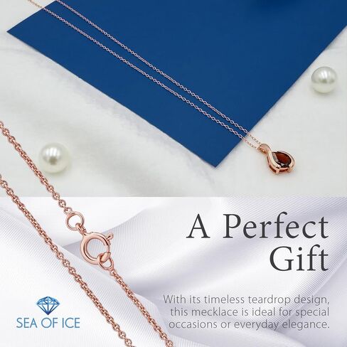SEA OF ICE Pear Shape Teardrop Natural Gemstones Pendant Necklace -Red Garnet 9x7mm Pear Shape with Sterling Silver necklace 18 Inch - Necklaces for Everyday Wear in Kuwait