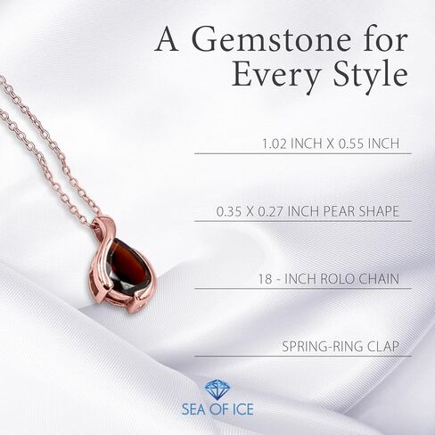 SEA OF ICE Pear Shape Teardrop Natural Gemstones Pendant Necklace -Red Garnet 9x7mm Pear Shape with Sterling Silver necklace 18 Inch - Necklaces for Everyday Wear in Kuwait