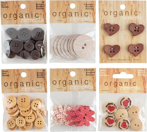 Blumenthal Lansing 559023131 Organic Elements Assorted Round and Shaped Buttons for Crafts and Sewing, 1/2" to 1-3/8", Multicolor, 67 Pieces in Saudi Arabia