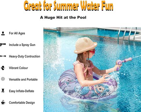 Inflatable Pool Float with Water Gun, Floaties for Adults Teens and Kids, Pool Toys for Kids Ages 8-12, Beach Inner Pool Tubes for Floating, Summer Fun Pool Party Swim Ring in Kuwait