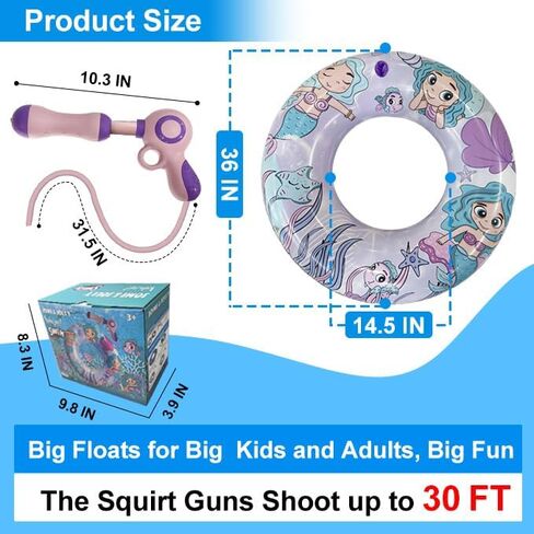 Inflatable Pool Float with Water Gun, Floaties for Adults Teens and Kids, Pool Toys for Kids Ages 8-12, Beach Inner Pool Tubes for Floating, Summer Fun Pool Party Swim Ring in Kuwait