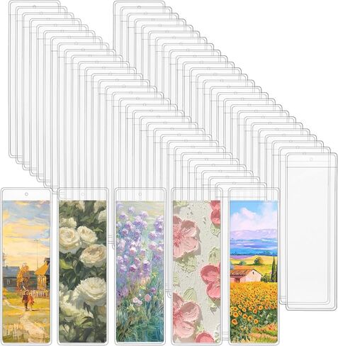 Klmnop 100 Pcs Clear Bookmark Sleeves, 7 x 2.36 Inch Plastic Blank Bookmark Holder, Vinyl Bookmark Holder Display for Reading Wedding Party Favor Decoration(Clear) in Saudi Arabia